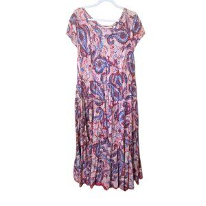 Soft Surroundings Kara Dress 1X Frambois Paisley Tiered Maxi Summer Vacation